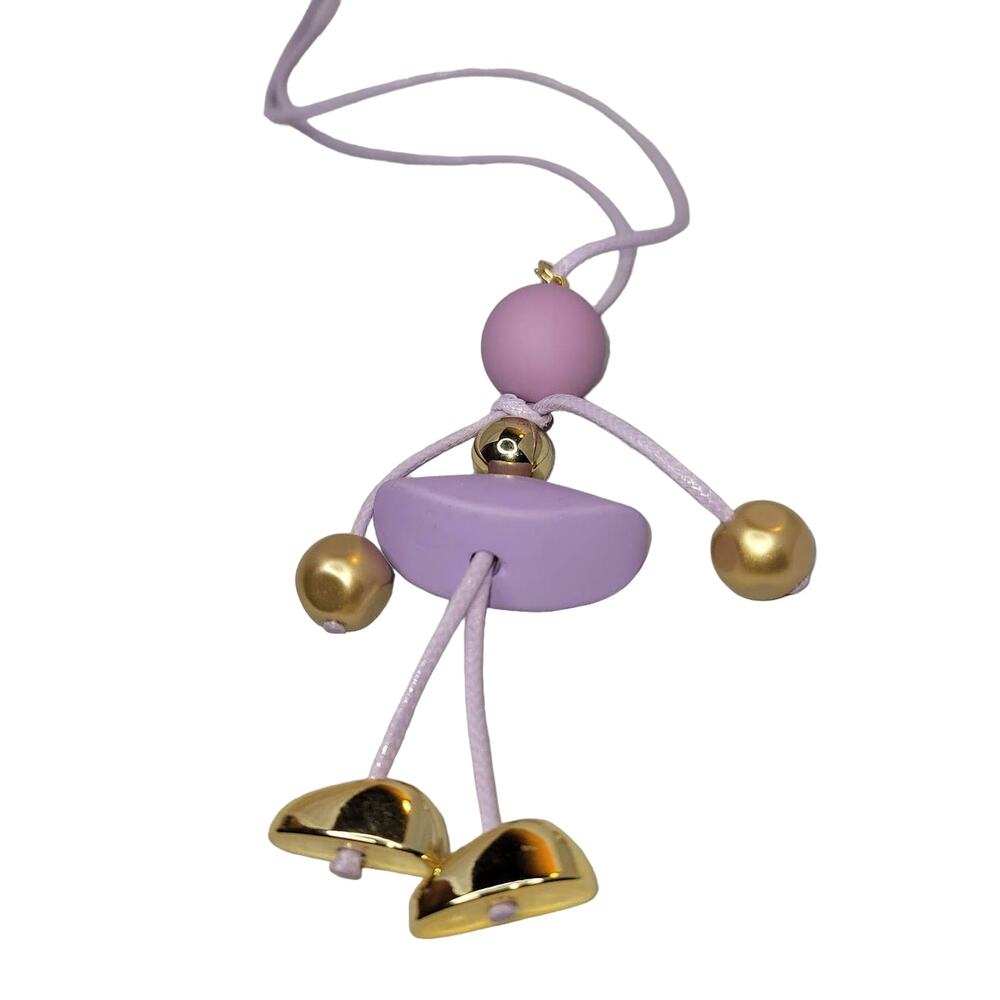 Vintage Necklace Purple gold walking lady beads polymer clay UNIQUE